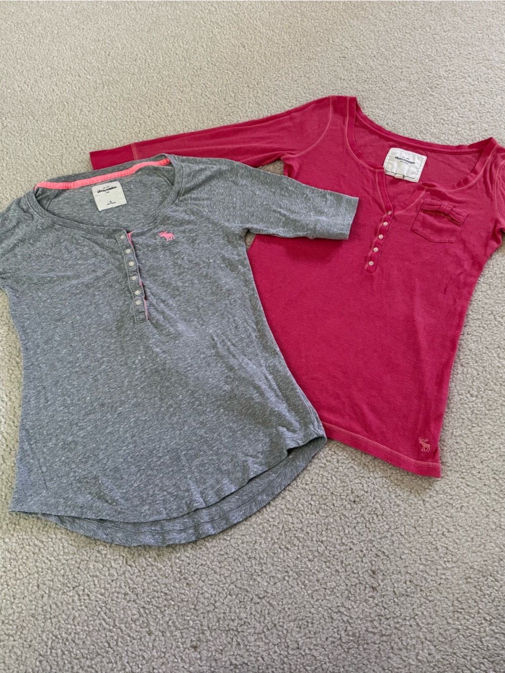 Abercrombie & Fitch Kids Grey and Pink Henley Tops
